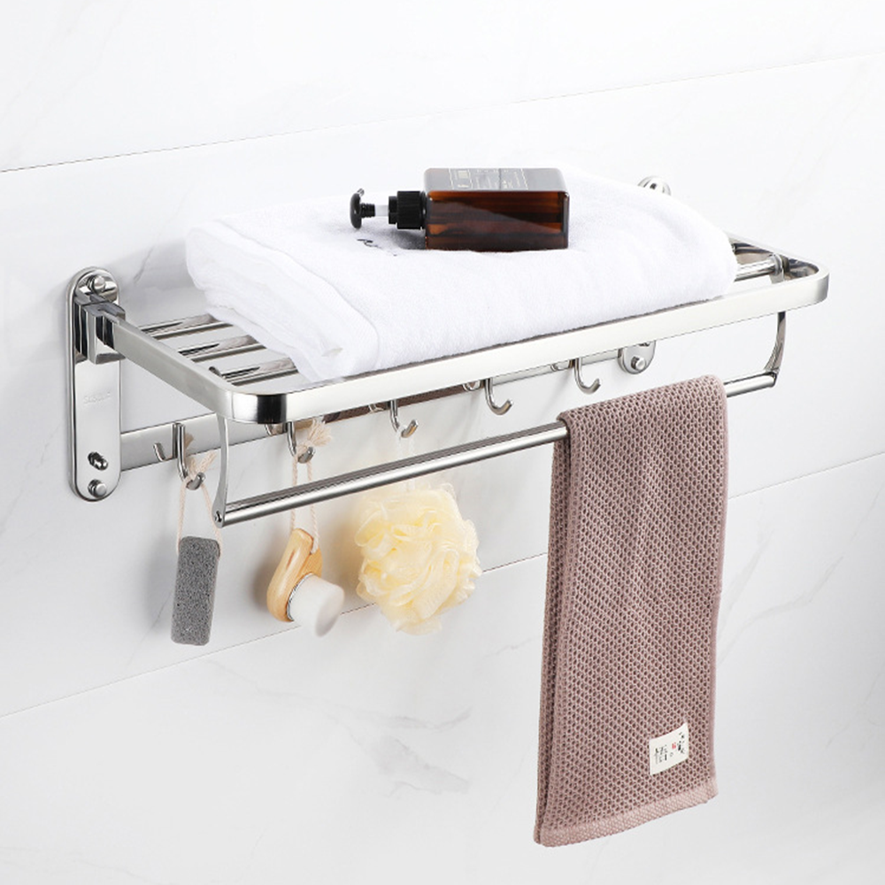 Kệ giá treo khăn nhà tắm inox 304, máng treo vắt khăn có thể dựng lên khi không sử dụng, giá treo khăn phòng tắm inox 304 mạ crome sáng bóng, đa năng, cân nặng 1.0 KG, hàng mới 2020