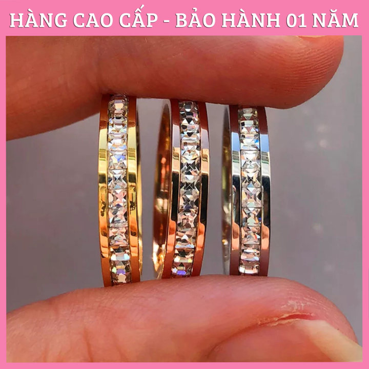 Nhẫn đôi nam nữ đính đá cao cấp mẫu 1 hàng đá