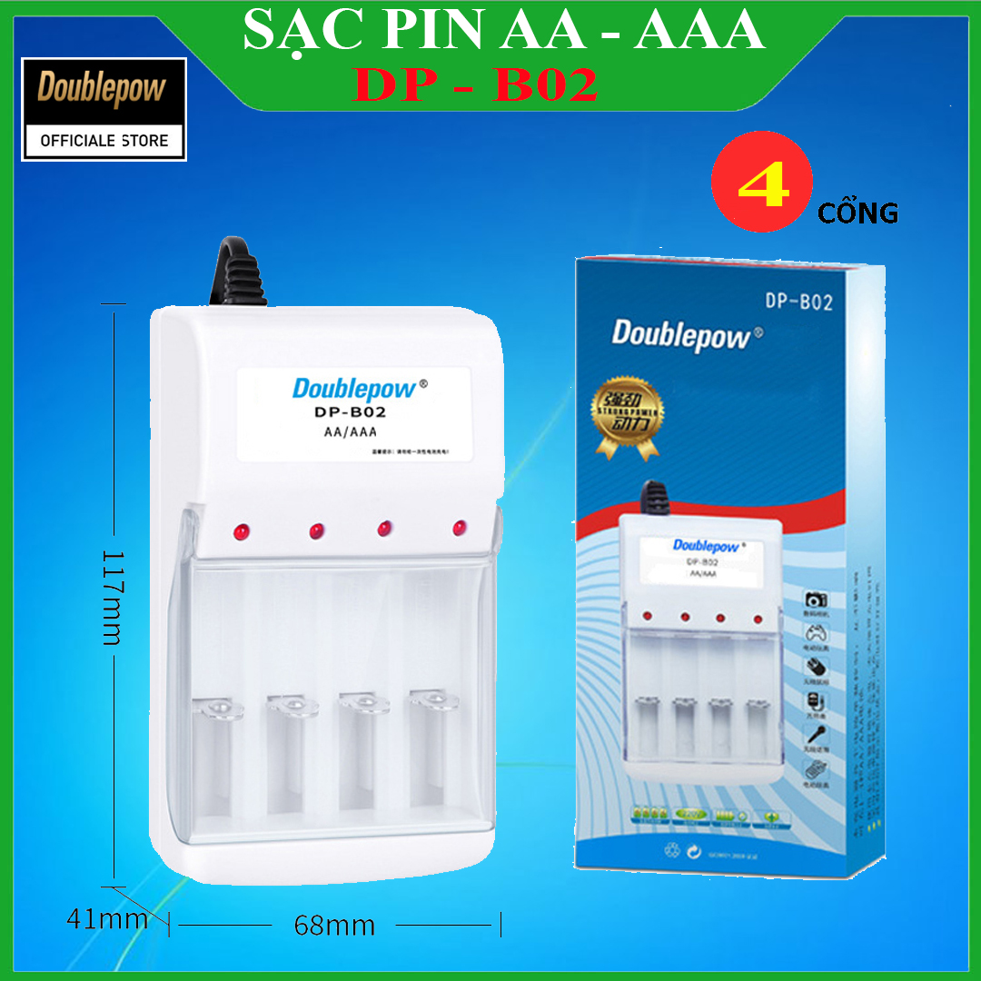 Bộ sạc pin tiểu đa năng (pin AA AAA) Doublepow loại 4 cổng - DP-B02 (Bảo hành chính hãng)