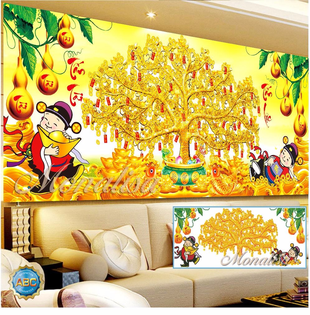 Tranh đính đá cây tiền thần tài