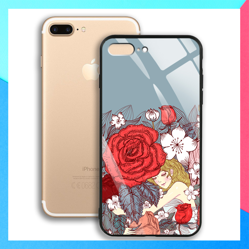 Ốp lưng điện thoại iphone 7 plus / 8 plus in hình hoa hồng - mặt kính cường lực - 03004 8194 rose14
