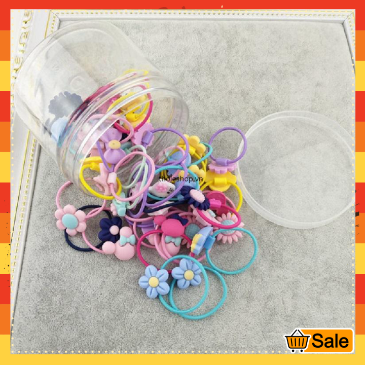 [HCM]Thun buộc tóc đủ sắc màu cho bé thun cột tóc hình thú - Hộp nhựa 40 dây cột tóc cho bé dây cột tóc cho bé hình hoa mặt trời xinh xắn [ GIÁ SỈ ]