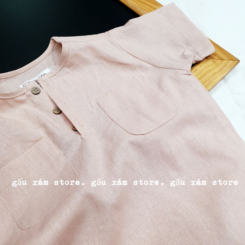 Sơ mi trơn màu bé trai vải linen