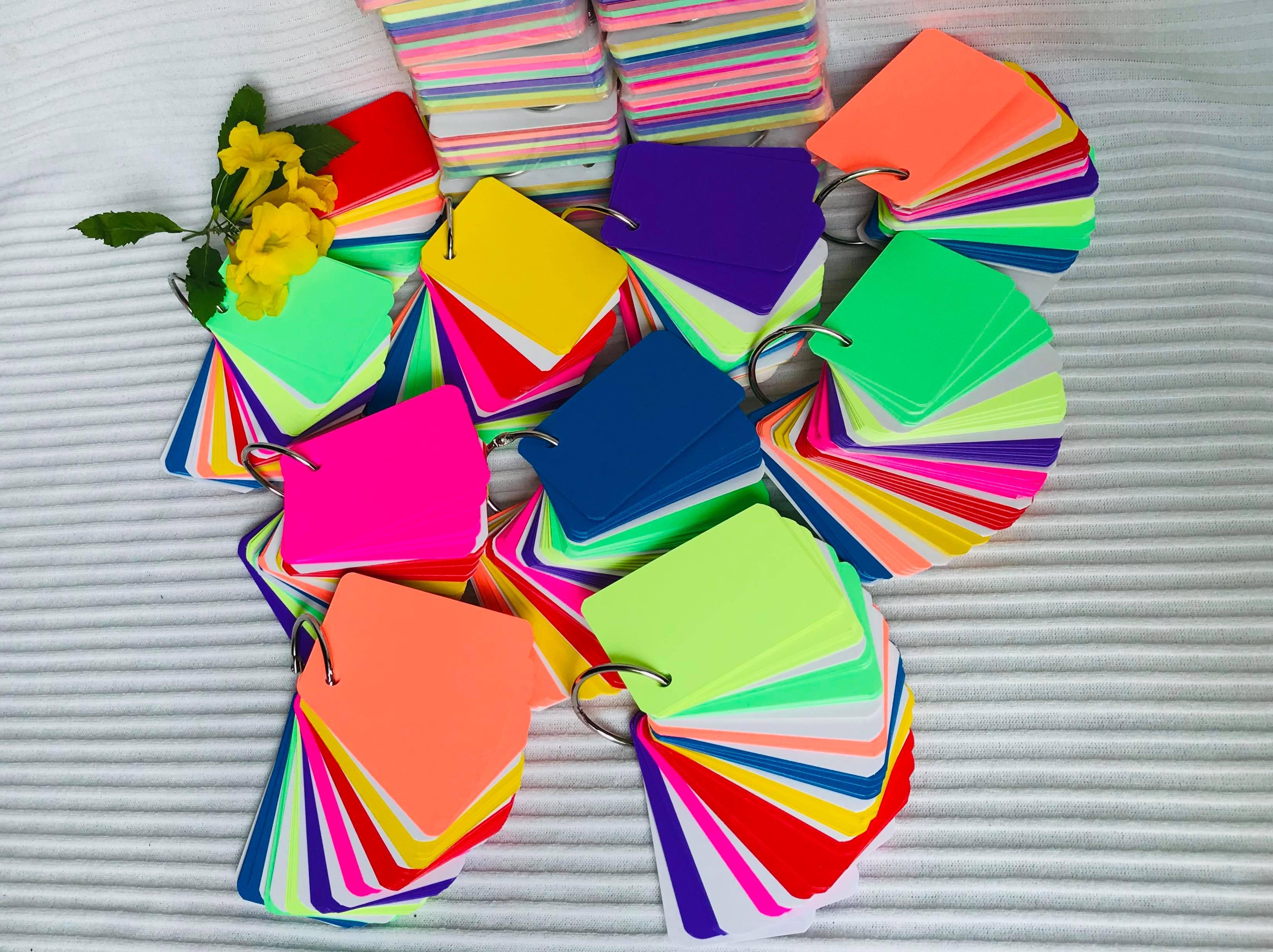 [HCM]combo 1000 thẻ flashcard dạ quang mix 8 màu kèm khoen bìa