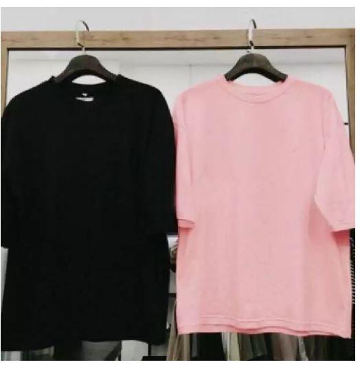 Combo 2 áo thun nữ tay lỡ form rộng vải dày mịn, thoáng mát ( đen/ hồng )