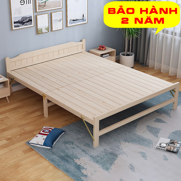 Giường ngủ gỗ thông gấp gọn kích thước 60cm, 80cm, 100cm, 120 ,150cm Tặng  kèm đệm. Giường ngủ di động tiện lợi