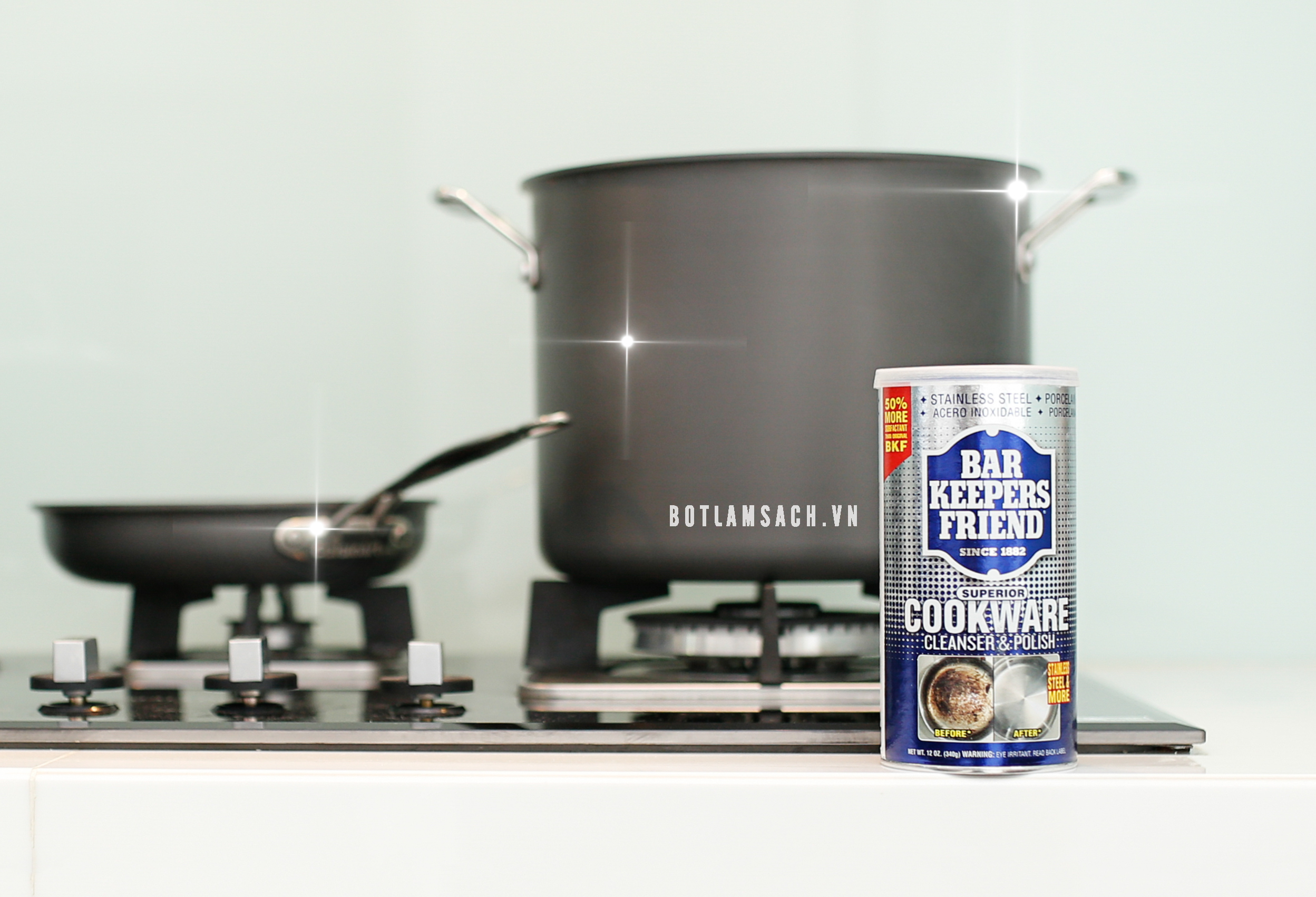 [Bar Keepers Friend] Bột làm sạch BKF Cookware (340g) Mạnh hơn gấp 2 lần | Làm sạch mặt inox, xoong, nồi, bếp từ..