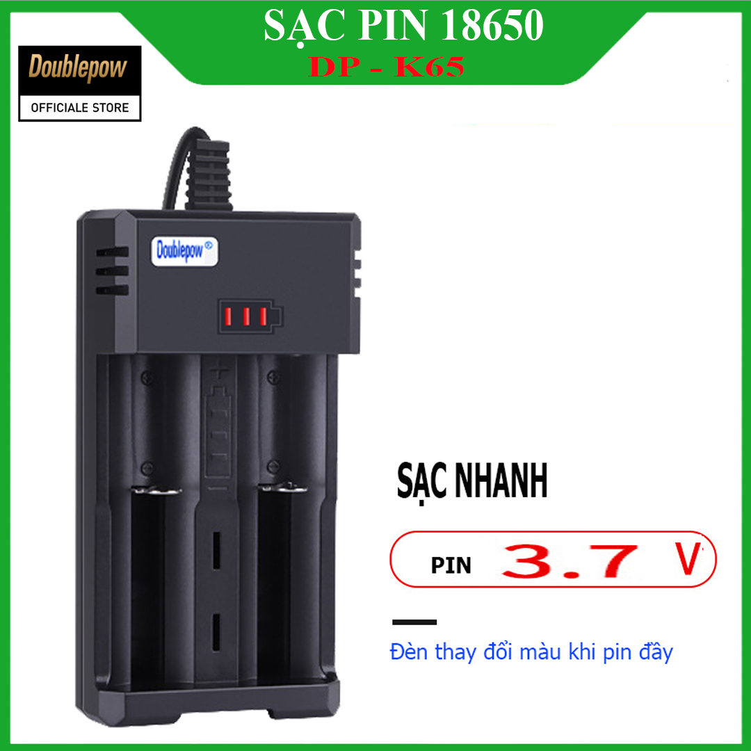 Bộ sạc pin 18650 tự ngắt báo đèn khi đầy Doublepow DP - UK65 (sạc được pin 3,7V - 18650, 16340, 14500, 26650...)  - Bảo hành chính hãng