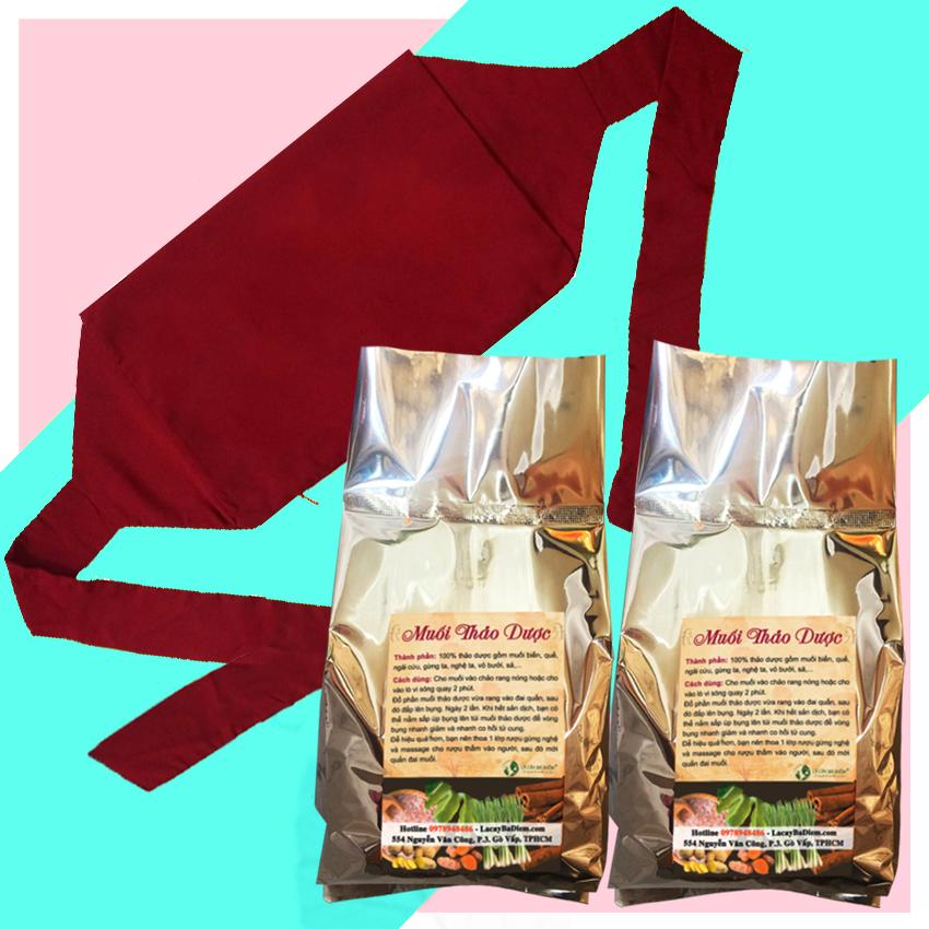Combo 2 túi muối chườm thảo dược cho mẹ sau sinh tặng đai đựng muối