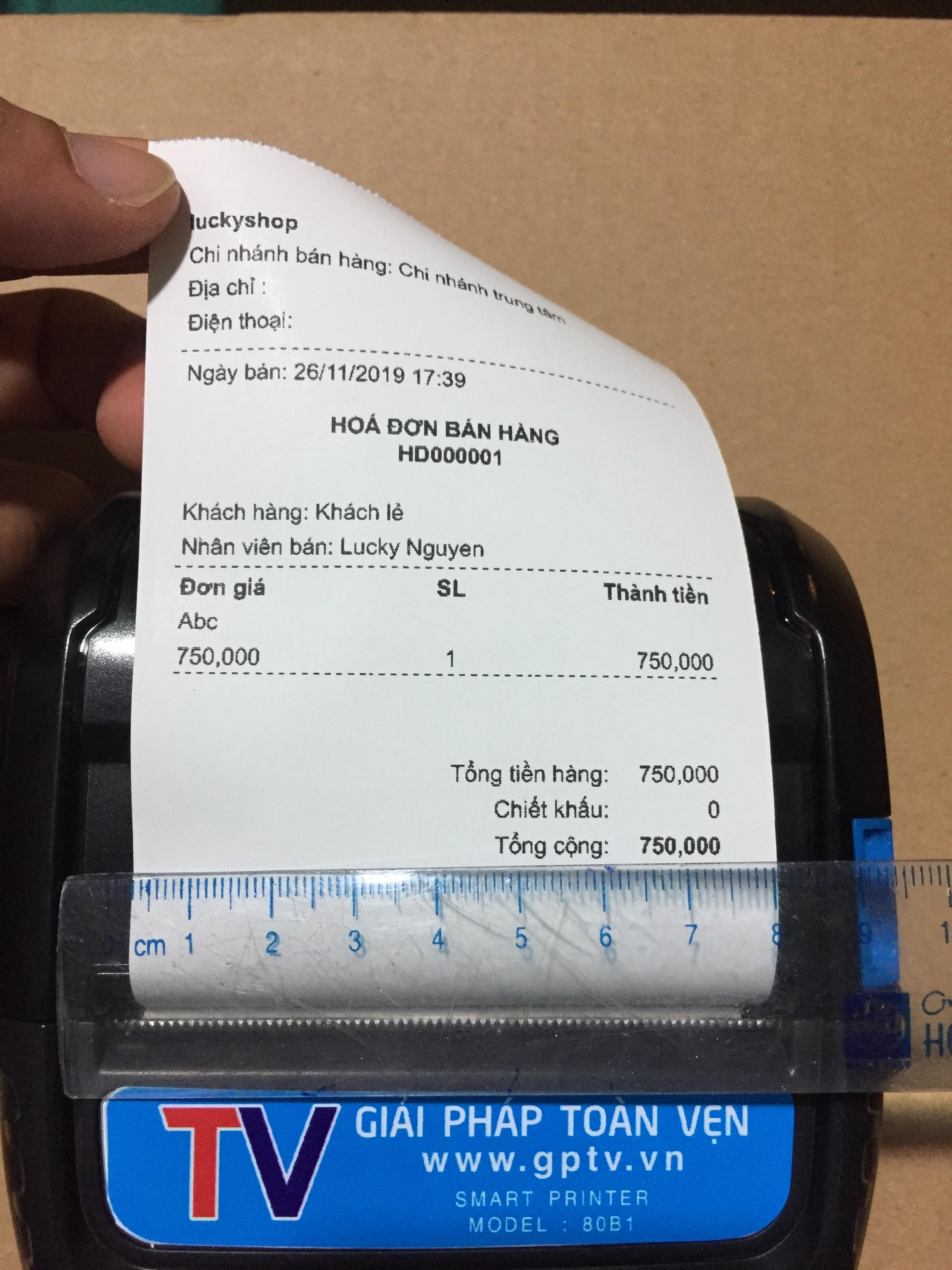 Máy in bluetooth khổ 80mm GPTV-80B1, máy in di động, máy in cầm tay in KiotViet