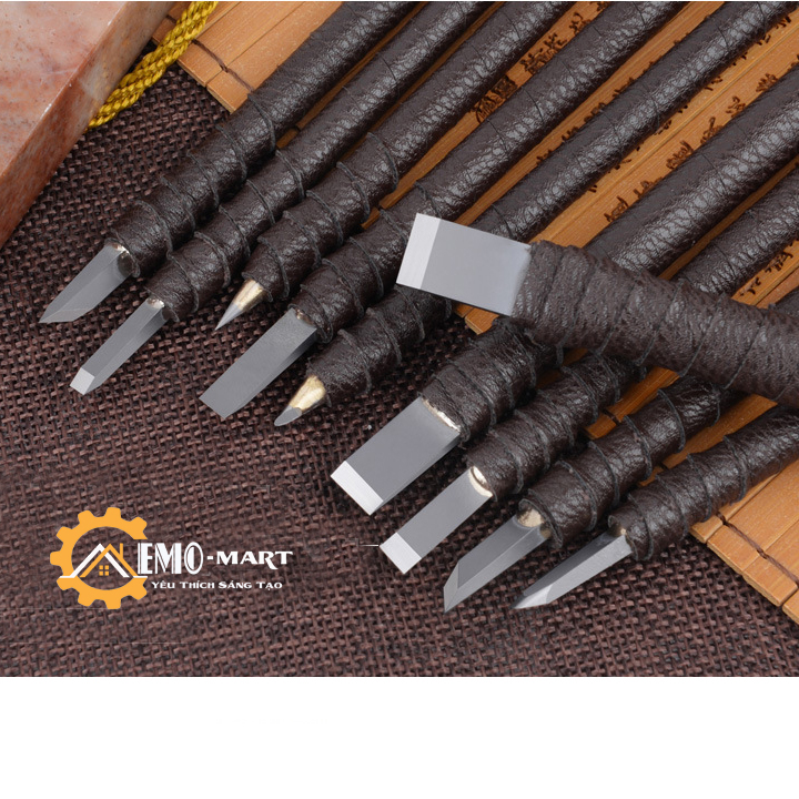 Bộ dụng cụ đục, tiện điêu khắc vonfram bọc da cao cấp 10 cây