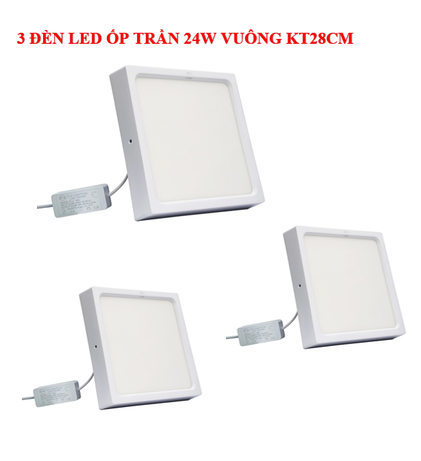 Combo 3 Đèn LED ốp trần nổi 24W vuông sáng trắng