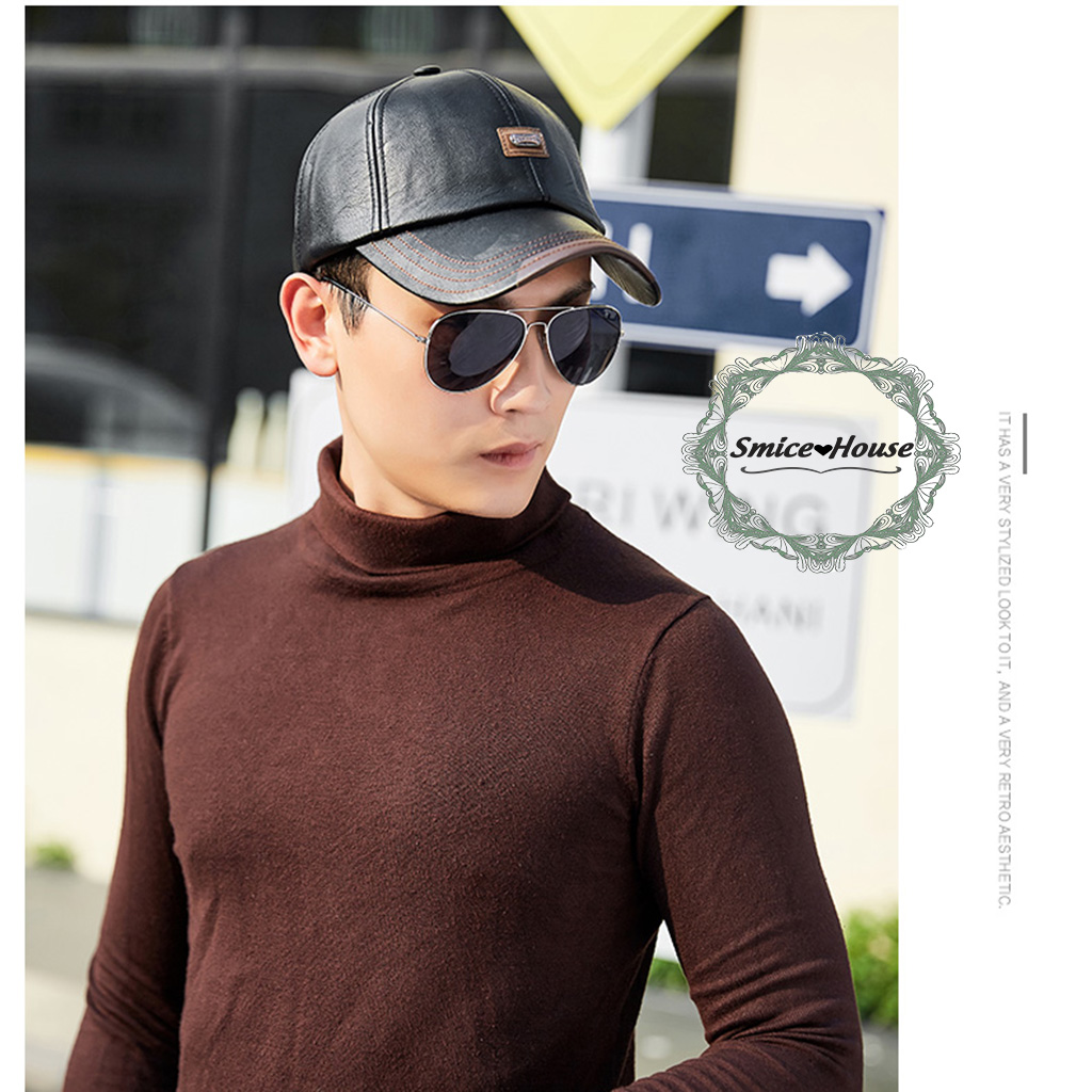 Nón lưỡi trai nam thu đông mũ da retro thời trang cao cấp dành cho người trung niên có lót nhung/ mũ lưỡi trai chống nắng hợp thời trang kèm hộp đựng