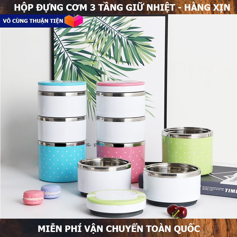 Hộp cơm giữ nhiệt, hộp đựng cơm giữ nhiệt 3 tầng cao cấp, cà mèn giữ nhiệt - hộp giữ nhiệt thức ăn cực lâu, hộp có 3 tầng tiện dụng có thể đựng cơm, canh-bên ngoài hộp bọc cách nhiệt mang đến sự an toàn cùng các món ăn nóng hổi, thơm ngon!