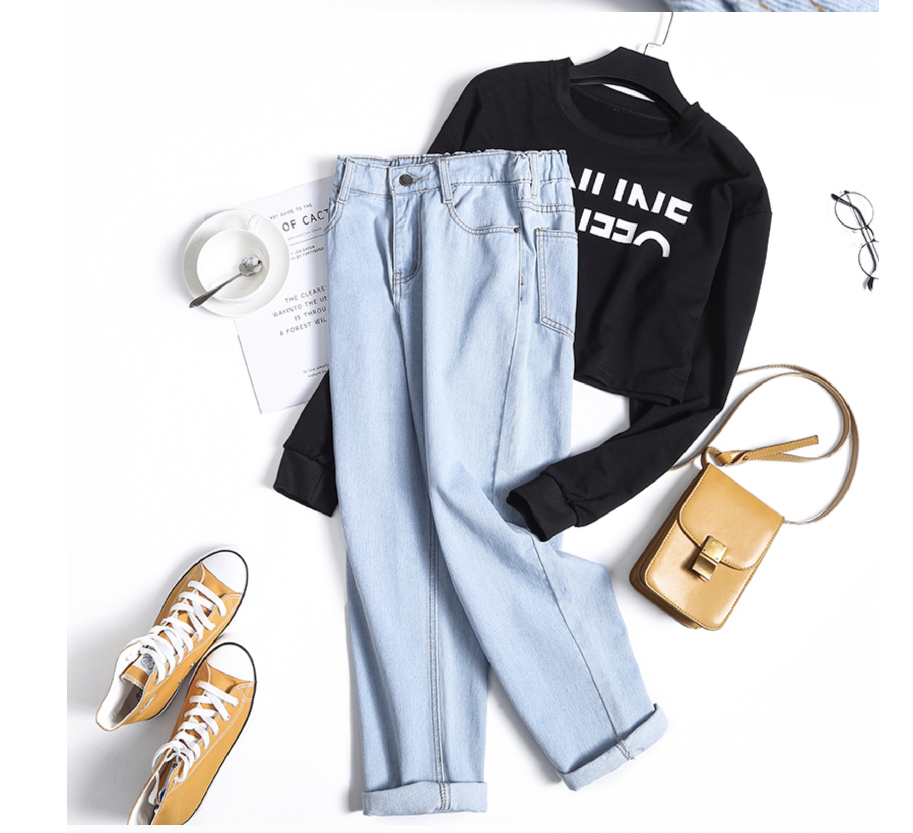 [HCM]SET BỘ QUẦN JEANS NỮ BAGGY 9 TẤC MÀU XANH NHẠT TRƠN VẢI MỀM + ÁO THUN (MUA RIÊNG)