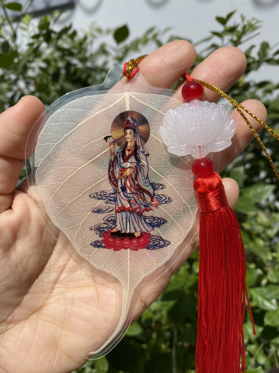 COMBO 05 Lá bồ đề in hình phật QUAN THẾ ÂM BỒ TÁT + NGỌC BỘI