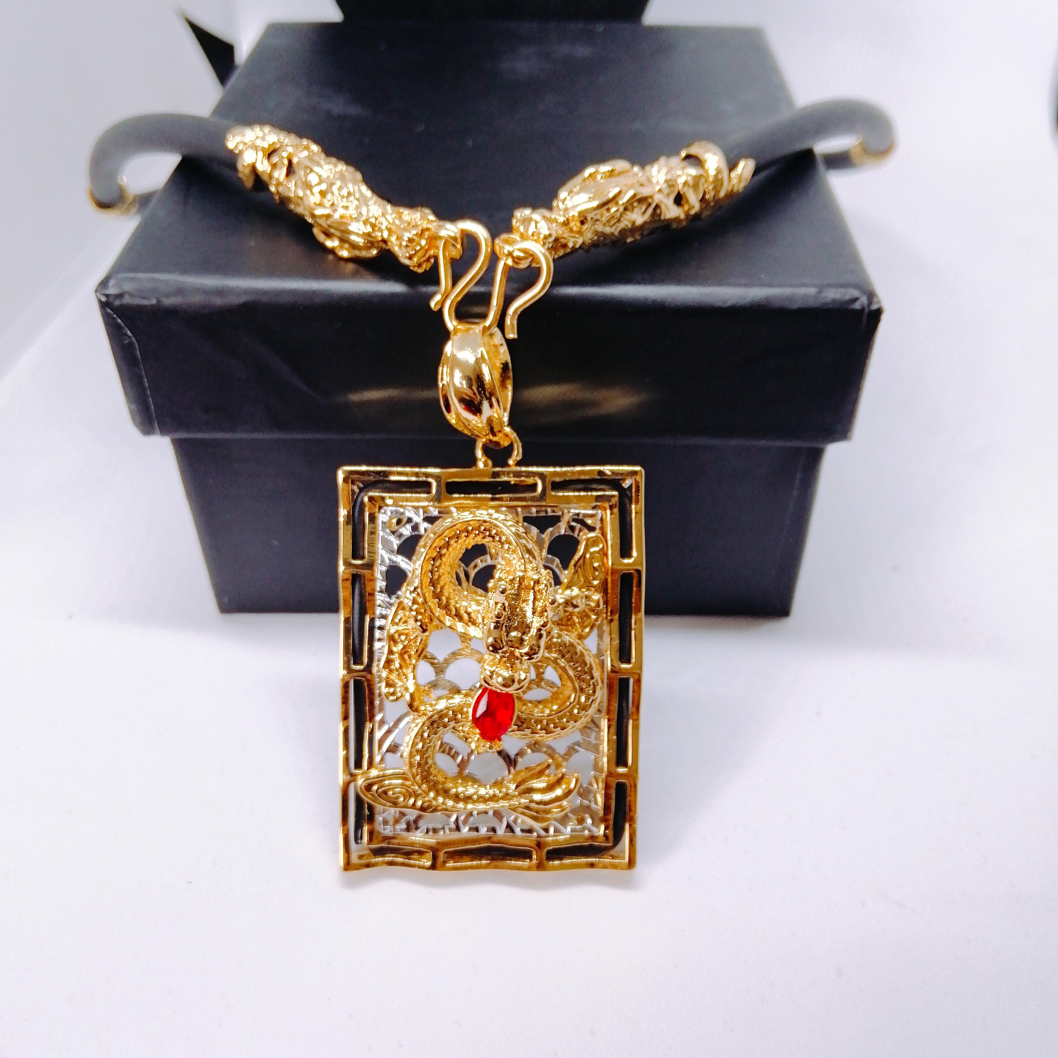 Vòng Cổ Nam Bạc Thái Mạ Vàng, Vòng Cổ Nam Bạc Ý 925, Dây Chuyền Nam Đẹp, Vòng cổ Thiên Long Vuông (Màu Vàng)