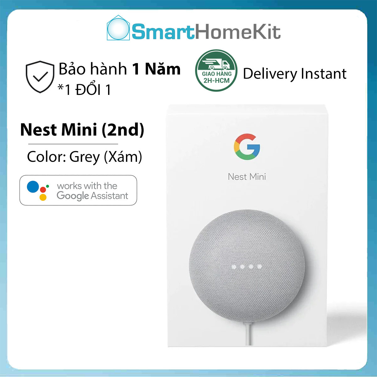 [HCM]Loa thông minh Google Nest Mini Gen 2 (thế hệ 2) - Bass mạnh âm thanh hay hơn | Nguyên Box | Full Seal