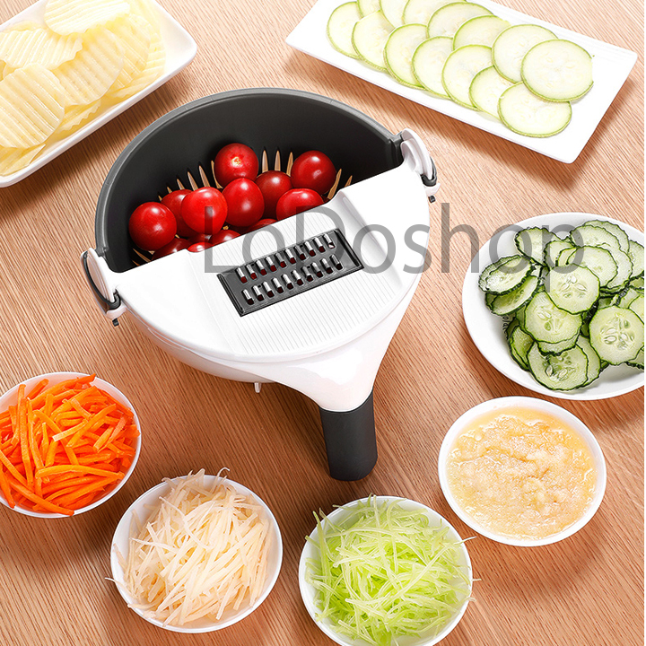 Bộ dụng cụ rổ thau cắt rau củ hoa quả đa năng 5in1 - Dụng cụ bào nghiền sợi - Bộ dao bào nạo gọt trái cây - Vật dụng nhà bếp - Bộ dụng cụ nấu ăn - Bộ cắt lát ép tỏi ớt - Đồ dùng nhà bếp - Dụng cụ thái cắt tỉa