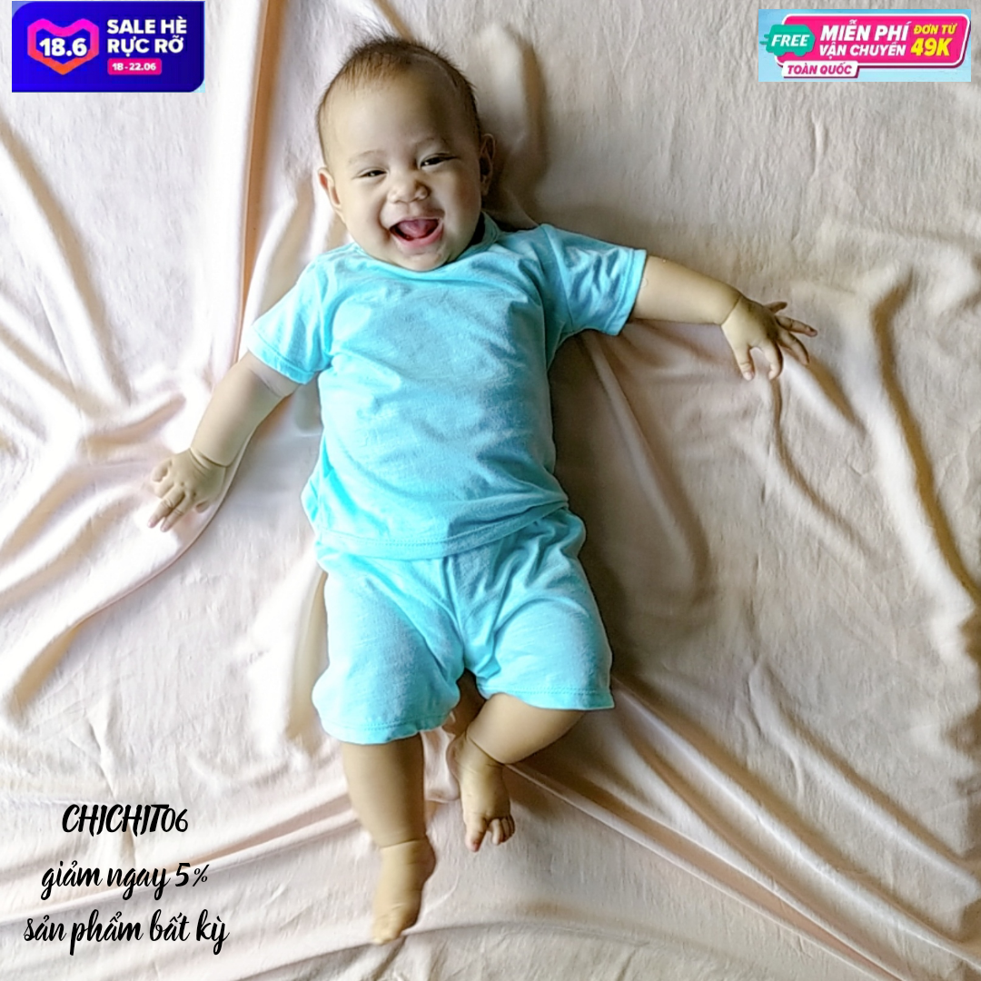 Bộ đùi cotton xanh aqua cho bé gái/bé trai từ 6-48 tháng - Ảnh thật shop chụp