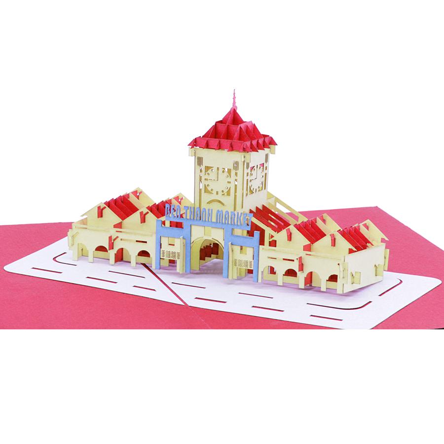 Thiệp nổi 3d pop-up chợ bến thành sài gòn- paper art gift - pnp102