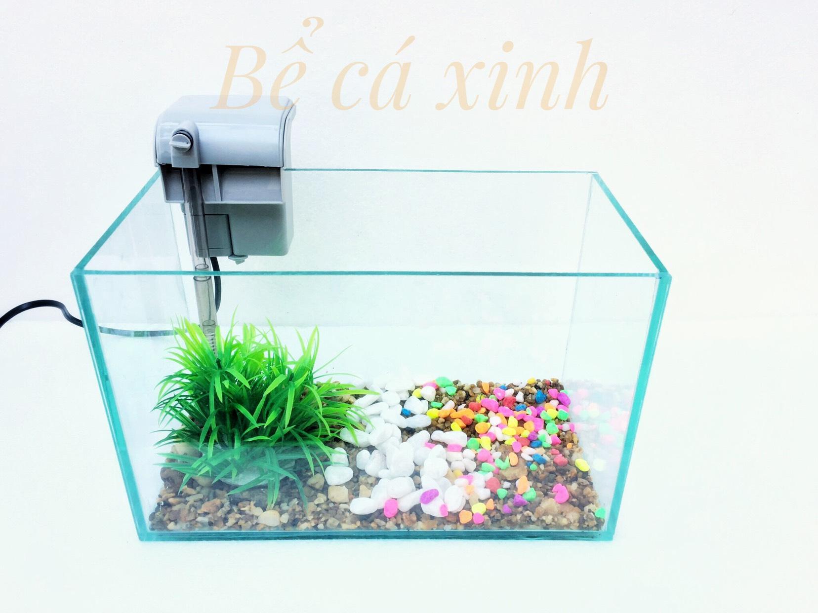 Mienphivanchuyen-Trọn bộ bể cá cảnh để bàn 30cm và lọc thác treo mini ( tặng cây nhựa, thức ăn cá)