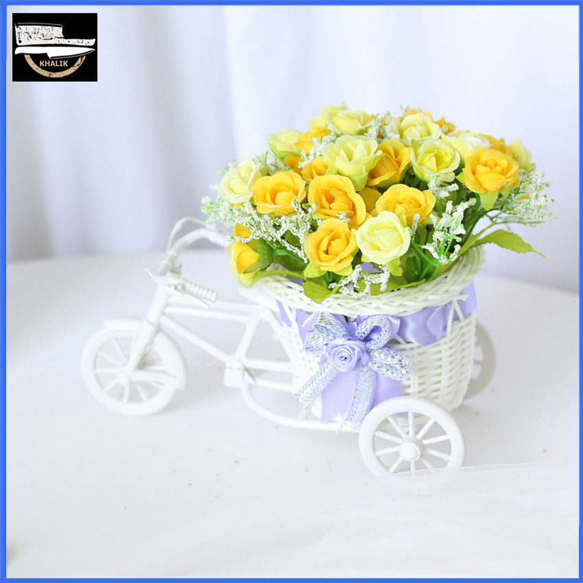 Giỏ Hoa giả trang trí để bàn hoa hồng giỏ hình xe (nhiều màu lựa chọn)