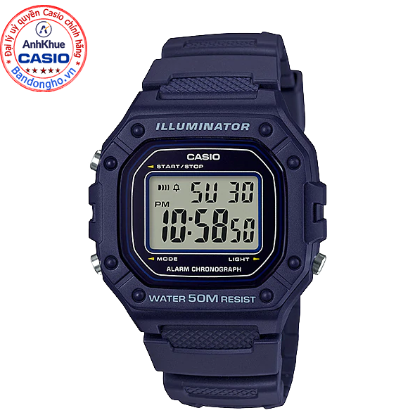 Đồng hồ nam casio w-218h-2avdf ❤️ 𝐅𝐑𝐄𝐄𝐒𝐇𝐈𝐏 ❤️ đồng hồ nam casio dây nhựa chống nước 50m pin 7 năm chính hãng anh khuê
