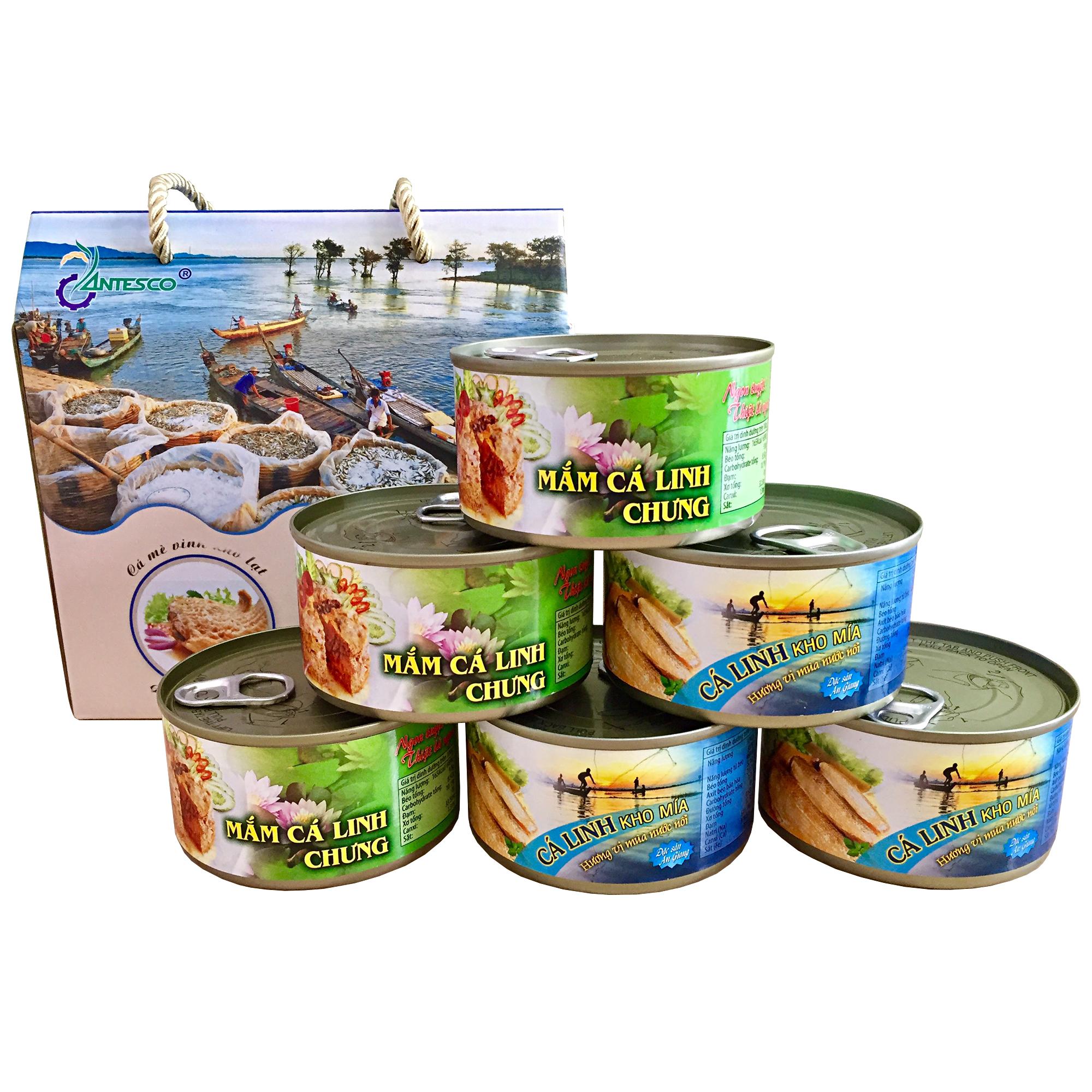 COMBO330 - Thùng (06 hộp) - gồm 3 hộp Mắm Cá Linh Chưng và 3 hộp Cá Linh Kho Mía - Antesco