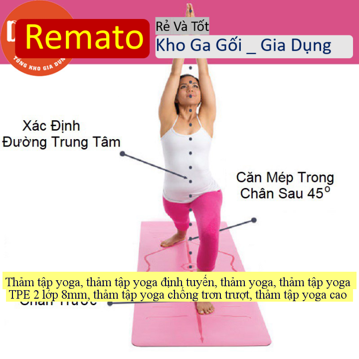 Thảm tập yoga, thảm tập yoga định tuyến, thảm yoga, thảm tập yoga TPE 2 lớp 8mm, thảm tập yoga chống trơn trượt, thảm tập yoga cao cấp tặng kèm túi đựng - Remato