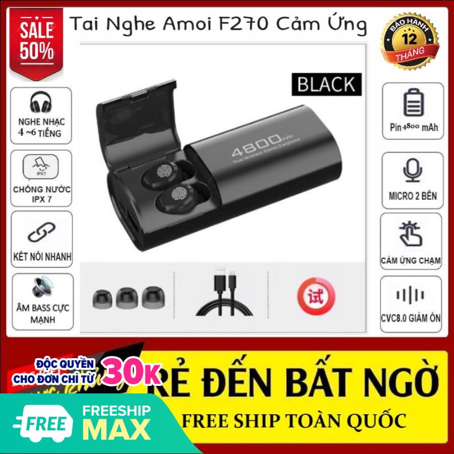 Tai Nghe Bluetooth Không Dây Amoi F270 Kiêm Sạc Dự Phòng 4800mah - Tai nghe bluetooth mini amoi F270, Tai nghe nhét tai không dây, Tai nghe bluetooth pin trâu - Tai nghe không dây
