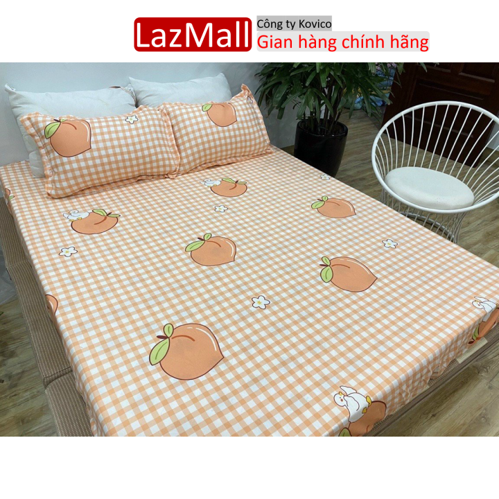 Bộ ga gối cotton poly 3 món họa tiết mẫu đào cam Sunzin Kho chăn ga gối, ga giường, drap giường