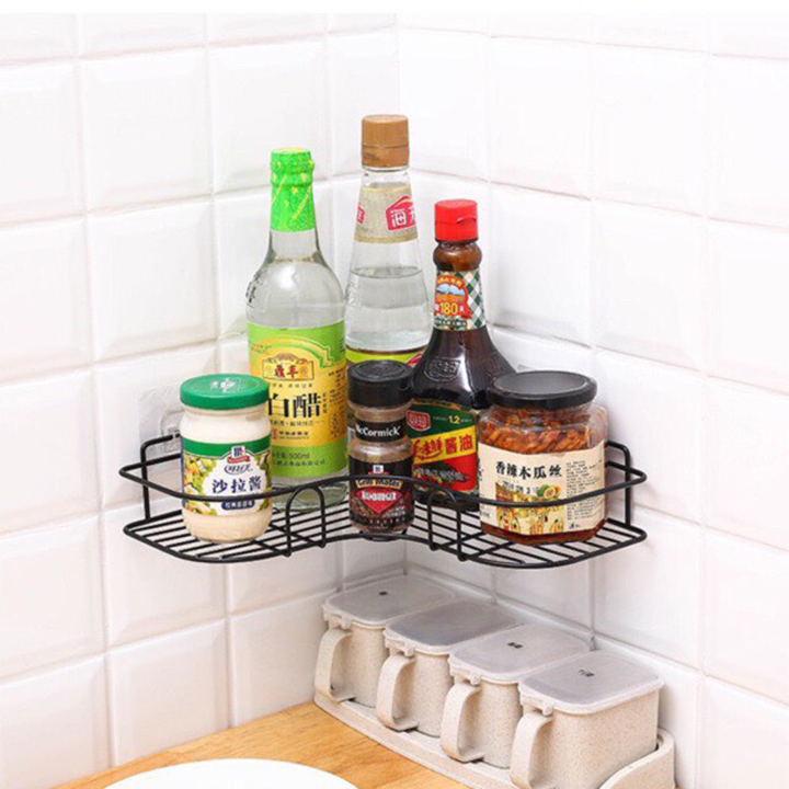 Kệ góc treo tường nhà tắm, nhà bếp dán tường chịu lực-Kệ góc, giá đỡ khung sắt treo dán góc tường siêu chắc