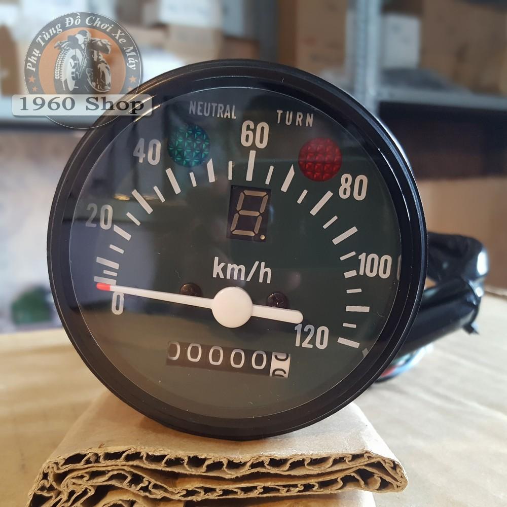 đồng hồ báo số, báo km mặt xanh kính mika - ĐỒNG HỒ XE MÁY CLASSIC Phù hợp độ Cafe Racer Tracker Win CD 67 Dream CUB và các loại xe máy