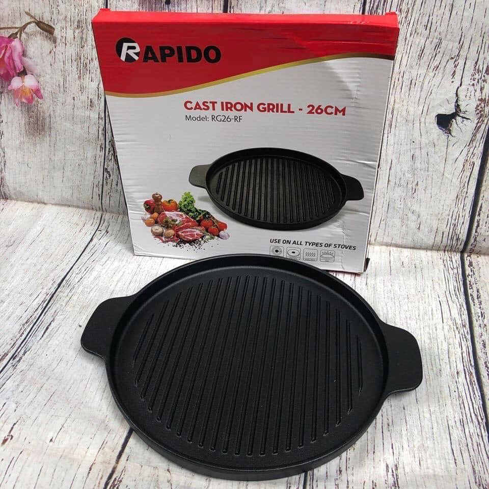 Chảo Gang Nướng Rapido Size 26cm Chống Dính Tốt, Tiếp Nhiệt Nhanh, Giữ Nhiệt Lâu, Dùng Cho Mọi Loại Bếp