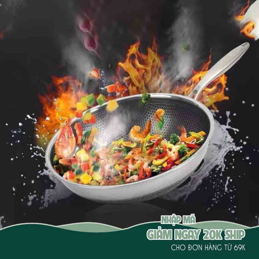 Raffer Chảo chống dính inox 304 sâu lòng đường kích 32 cm - Chảo tổ ong 5 lớp không xước vân đá kim cương bảo hành 12 tháng