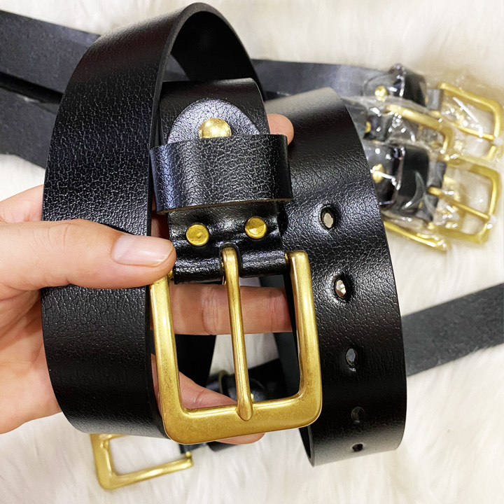 Thắt lưng dây nịt nam da bò khóa đồng đúc trơn cao cấp màu đen, bảo hành ưu đãi 2 năm