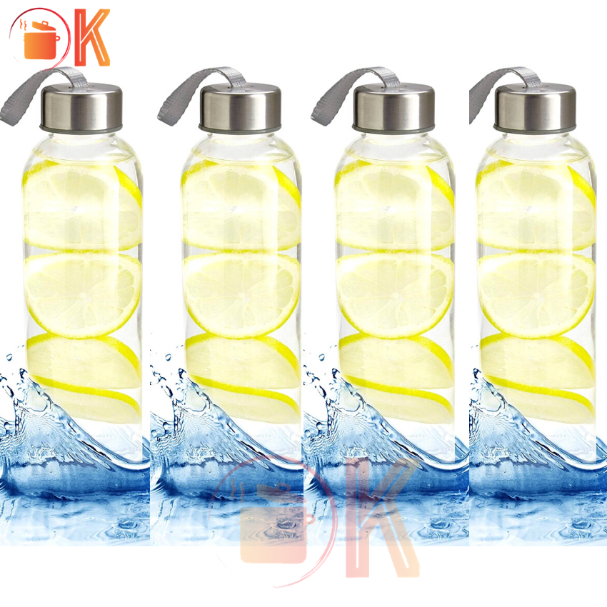 [HCM](Combo 4) Bình đựng nước bằng thuỷ tinh có nắp kèm dây xách dung tích 500ml KN-A554