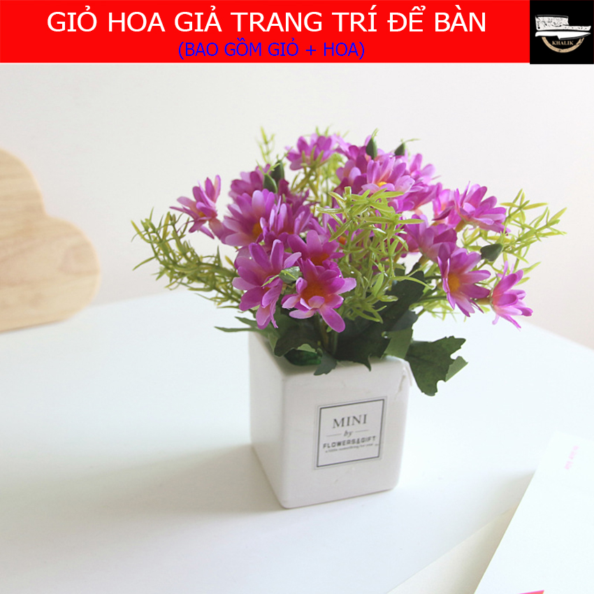 Chậu Hoa giả trang trí để bàn, hoa cúc lụa, chậu bằng sứ MINI BY FLOWER - HF005  (nhiều màu lựa chọn)