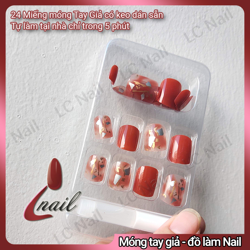 [Hà Nội] Móng giả kèm keo LCR073 Hộp Nails 24 Móng Tay Giả, Móng làm sẵn, Móng đính đá