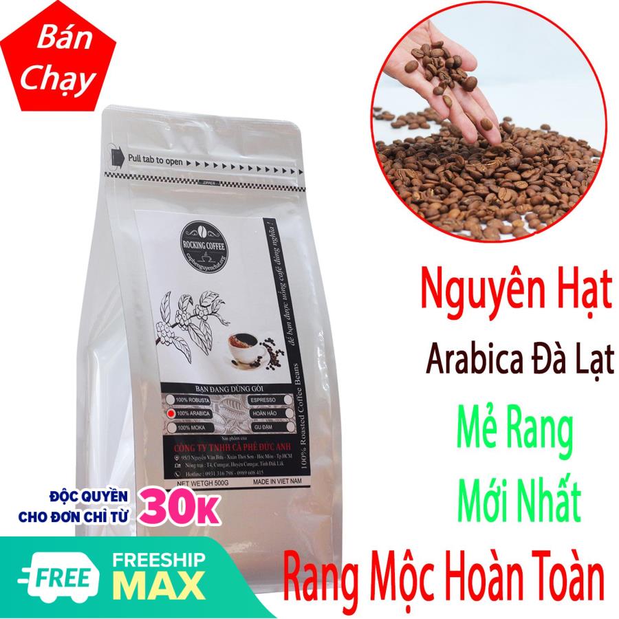 Cà phê nguyên hạt Arabica nguyên chất 100% thượng hạng - Rang mộc hoàn toàn - Rocking coffee - 500gr