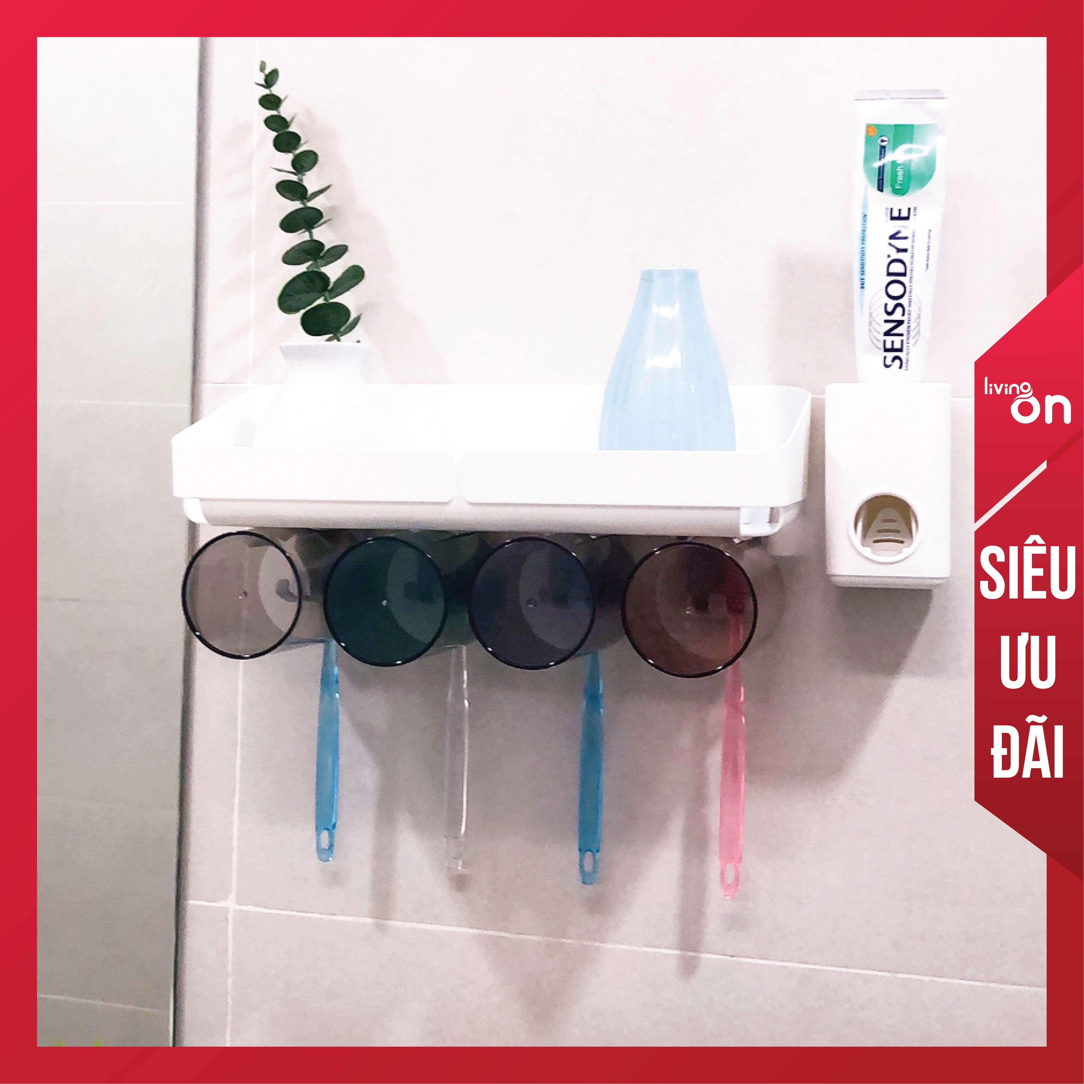 Giá để bàn chải đánh răng hộp đựng kem đánh răng hút tường, bộ tách đánh răng, dụng cụ đánh răng, cốc nước súc miệng, bàn chải đánh răng du lịch lưu trữ phòng tắm