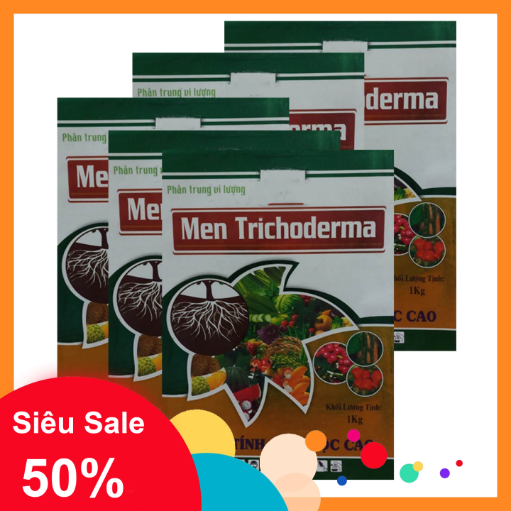 Phân bón Men Trichoderma - Nấm vi sinh Trichoderma (Combo 5 bao, mỗi bao 1 kg) Cải tạo rễ, ức chế nấm bệnh, cải tạo mùn cho đất, tăng hấp thu phân bón, ngoài ra còn dùng để  ủ phân chuồng, rác thải,... thành phân hữu cơ