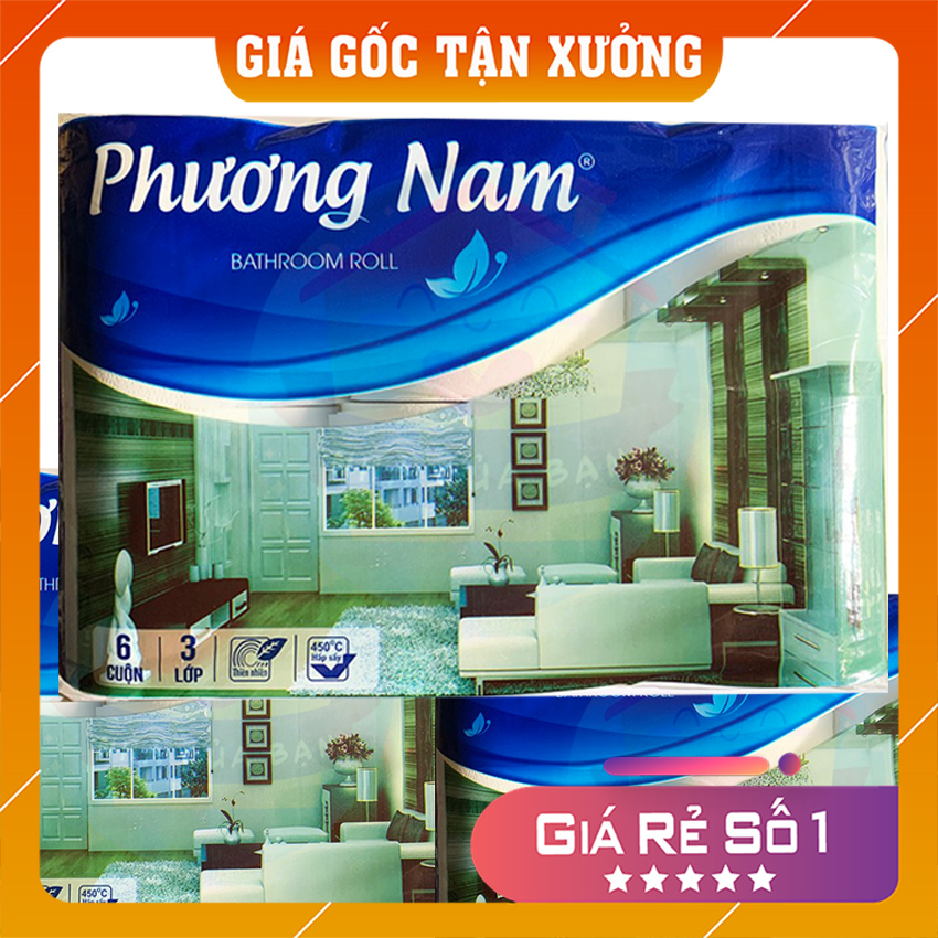 Lốc 6 cuộn giấy vệ sinh 3 lớp cao cấp Phương Nam Hàng Việt Nam chất lượng cao hàng có lõi dai mềm mịn trắng dễ chịu thấm hút nước tốt không gây kích ứng da - Nhà Của Bạn