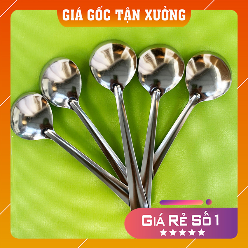 Combo 5 muỗng súp tròn Inox chất liệu 100% Inox kích thước 18 x 4 cm giá tốt - Nhà Của Bạn