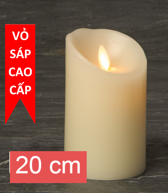 Nến điện tử vỏ sáp thật Ø=7.5cm cao 10, 12, 15, 17, 20 cm chạy pin tiểu AAA