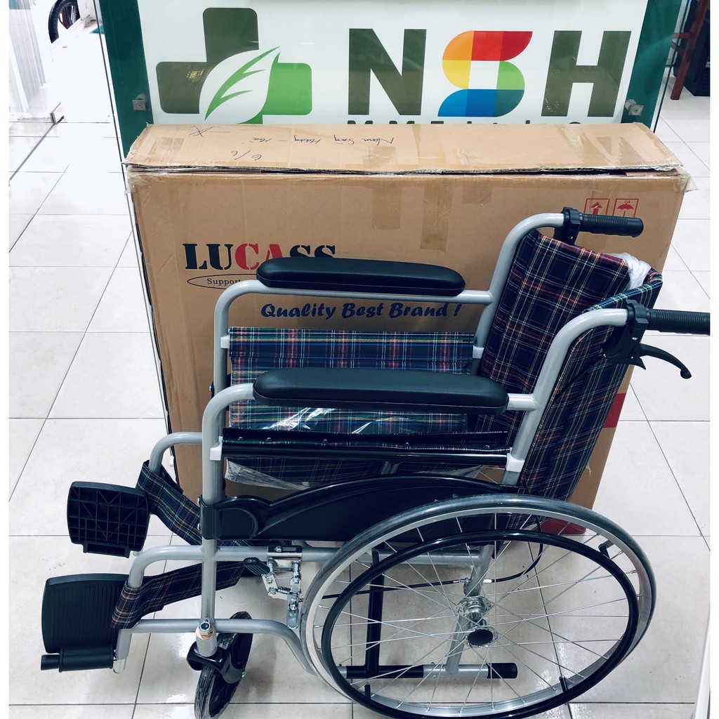 Xe lăn thường vải bạt lucass x75 x75j có tay phanh người đẩy