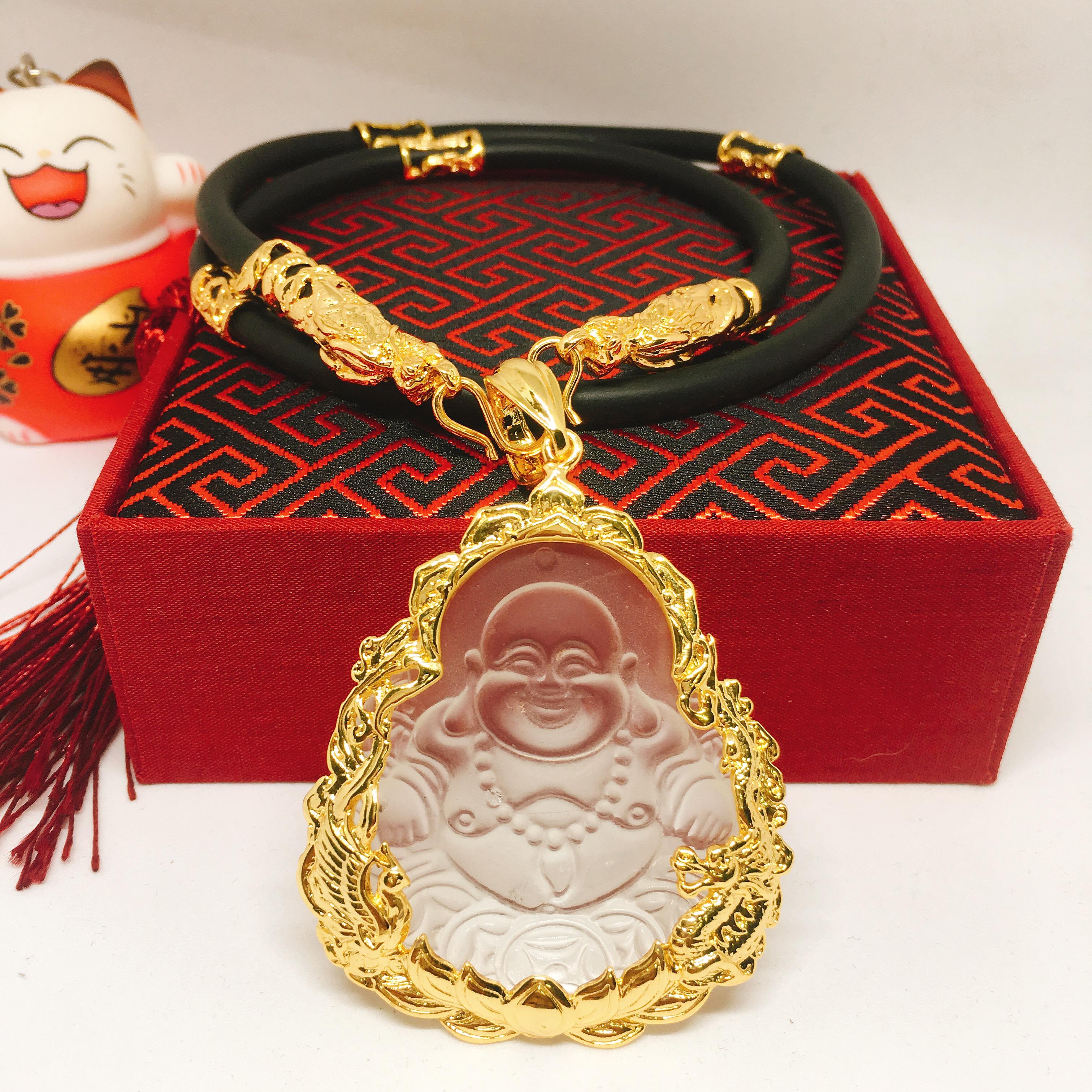 Dây chuyền Bạc Thái mặt Di lạc trắng rồng phượng cao cấp may mắn ( Màu trắng trong)