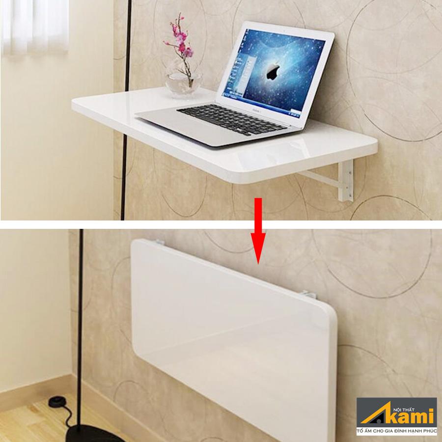 Bàn gấp treo tường thông minh 40x60cm màu trắng / màu hồng bản lề chịu tải 60kg