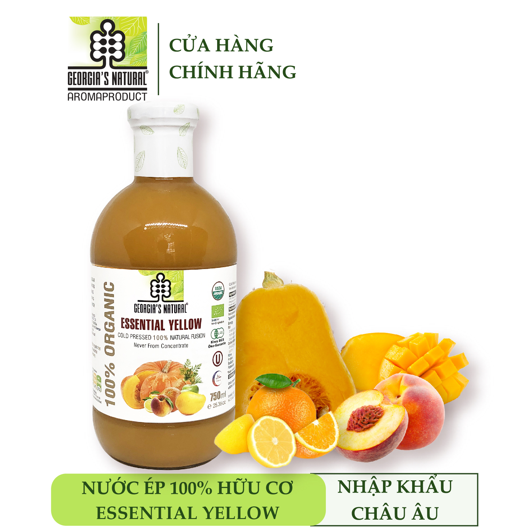 Nước Ép 100% Hữu Cơ Hỗn Hợp Rau Củ Vàng Essential Yellow - Georgia's Natural - 750ml